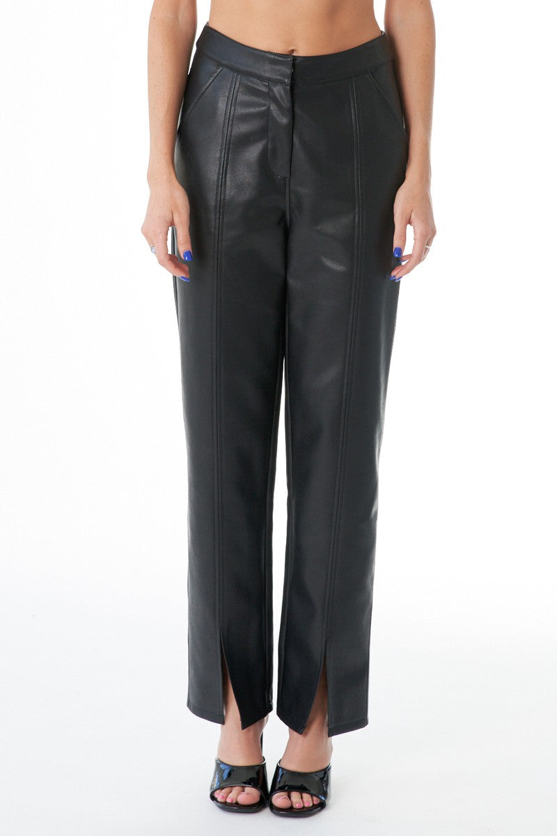 Leather Pants with Slit Hem Detail