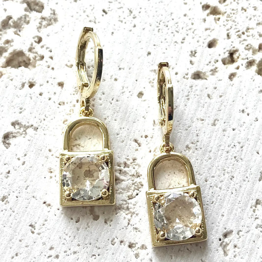 Trendy Crystal Gold Lock Earrings