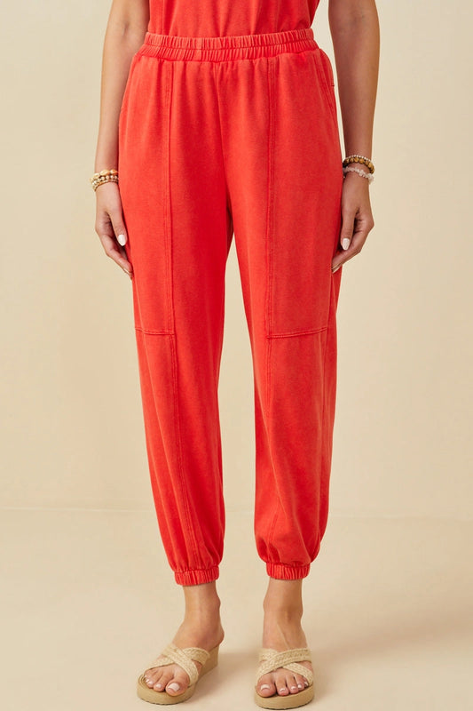 Washed Red Weekend Vibes Knit Joggers