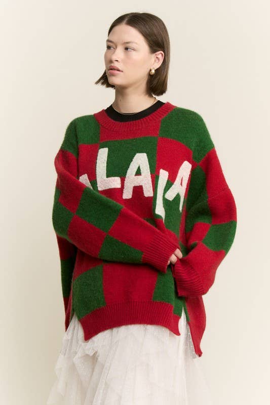 Fa La La Fabulous Checkered Christmas Sweater