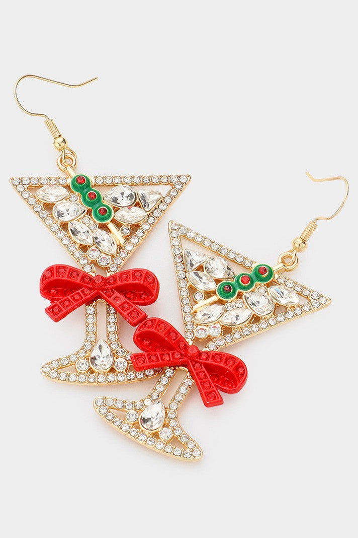 Bow Pointed Christmas Cocktail Dangle Earrings