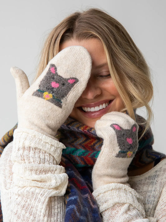 Natural Life Cream Cat Intarsia Mittens