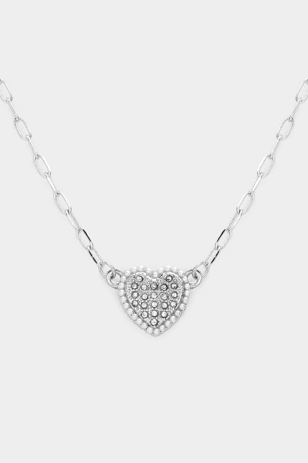 Pearl Heart Pendant Paper Clip Chain Necklace