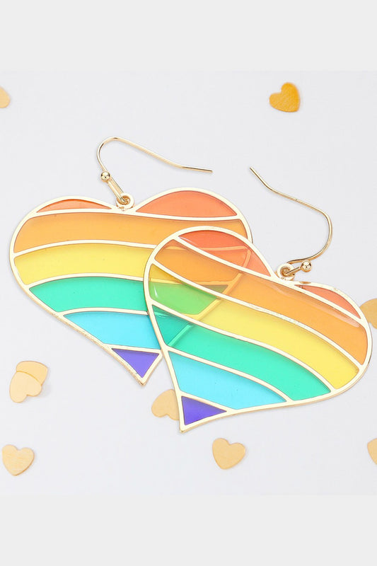 Rainbow Heart Glass Dangle Earrings