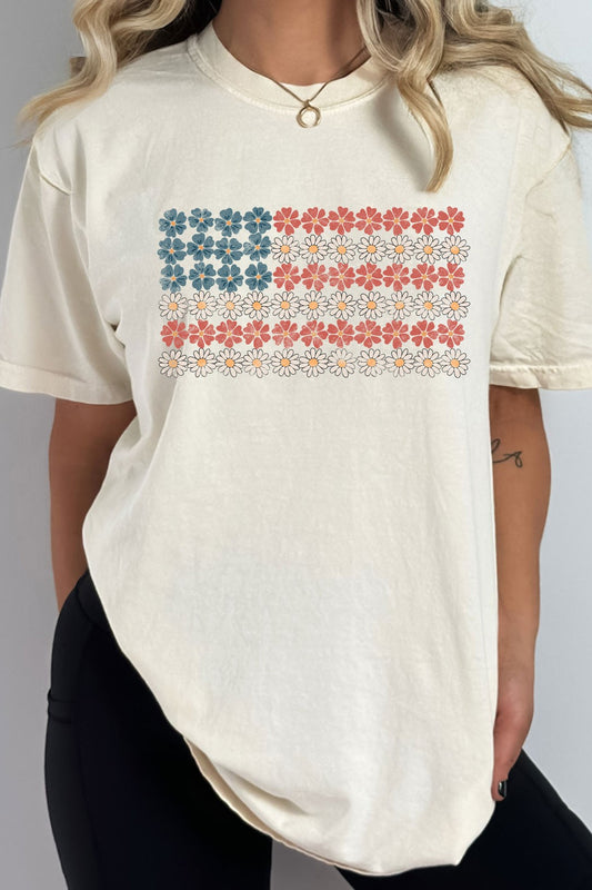 Flower American Flag Comfort Tee