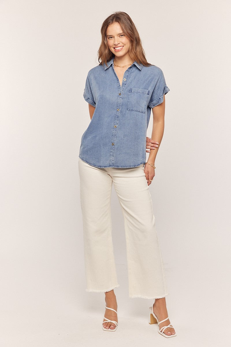 Washed Lyocell Button Down Top