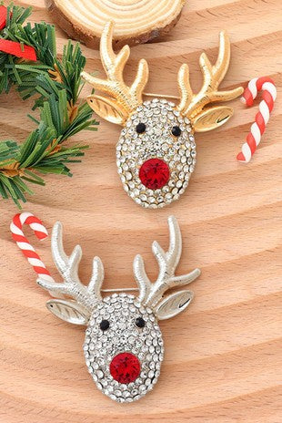 Stone Paved Rudolph Pin Brooch