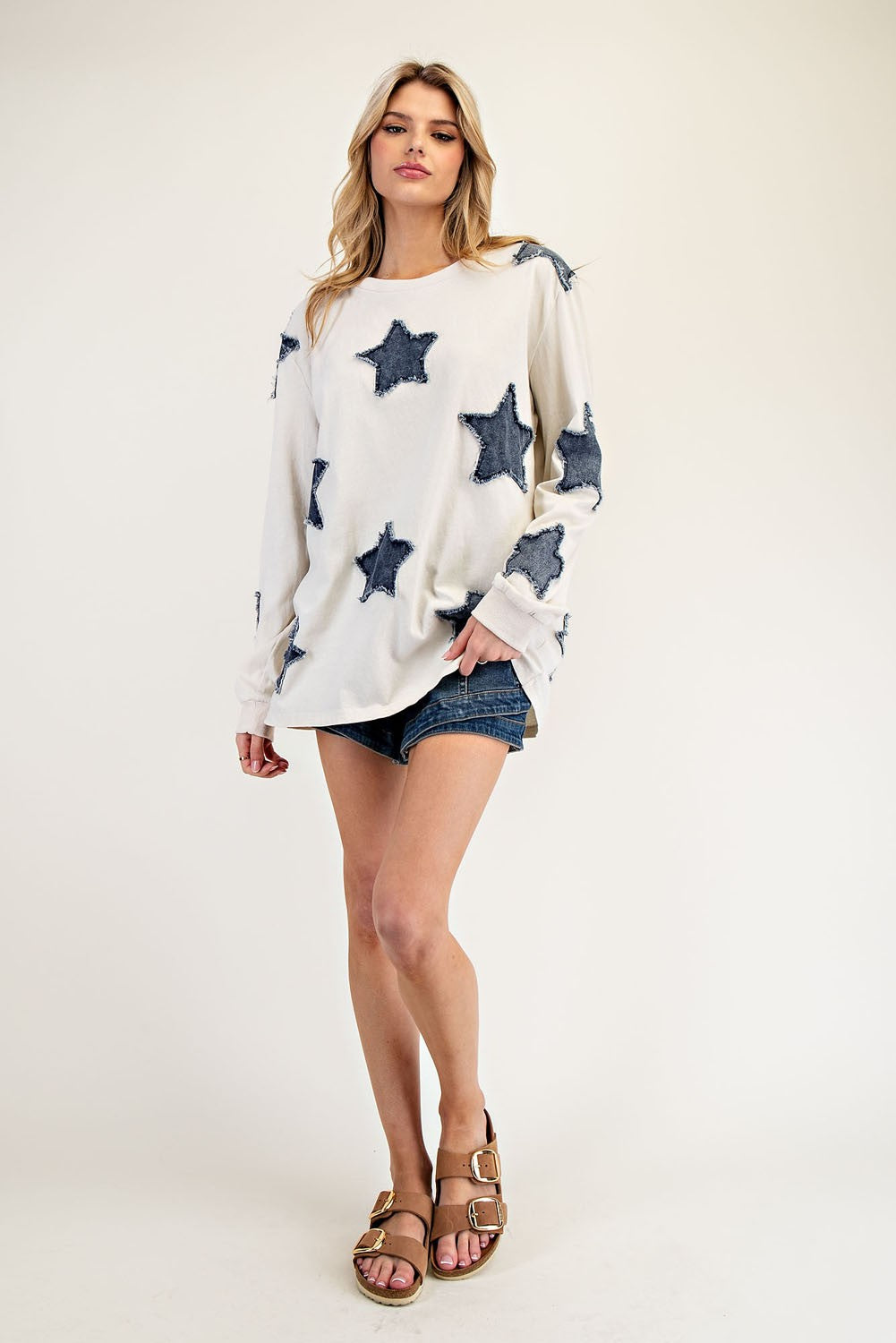 Mineral Washed Star Long Sleeve Top