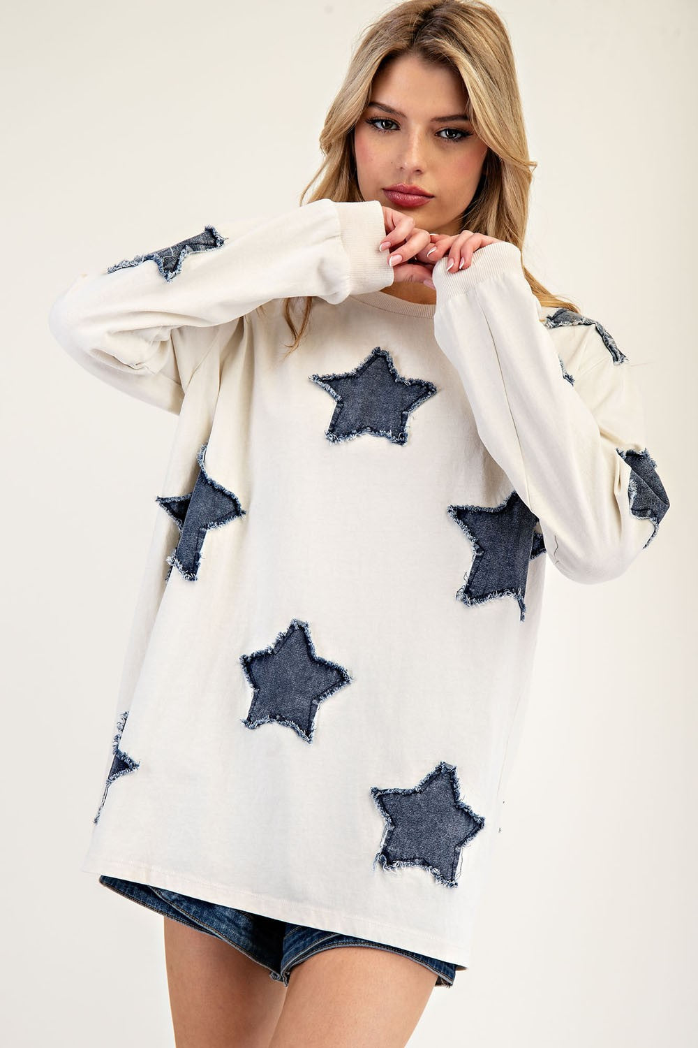 Mineral Washed Star Long Sleeve Top