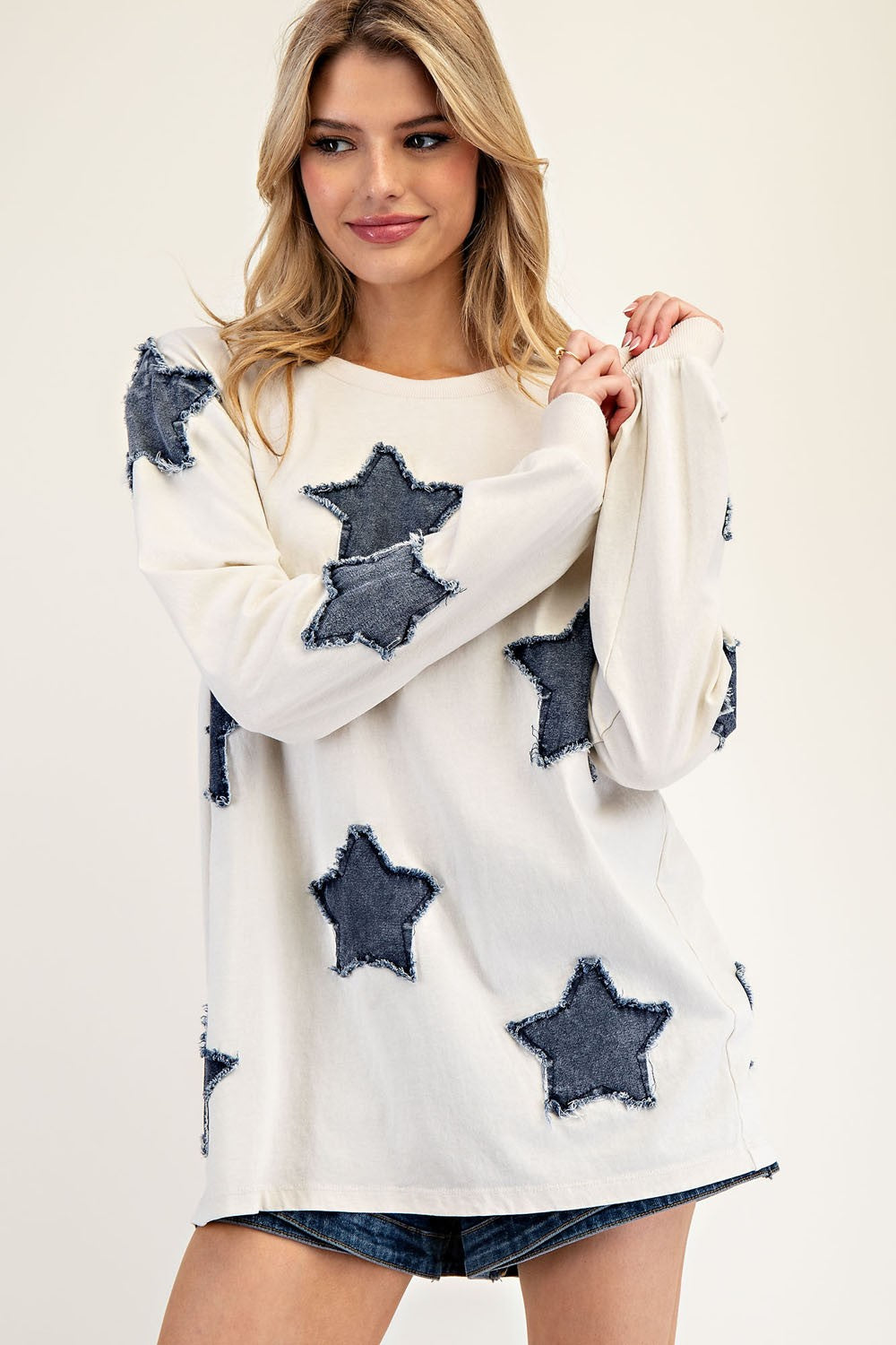 Mineral Washed Star Long Sleeve Top