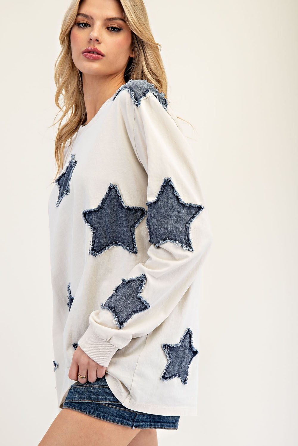 Mineral Washed Star Long Sleeve Top