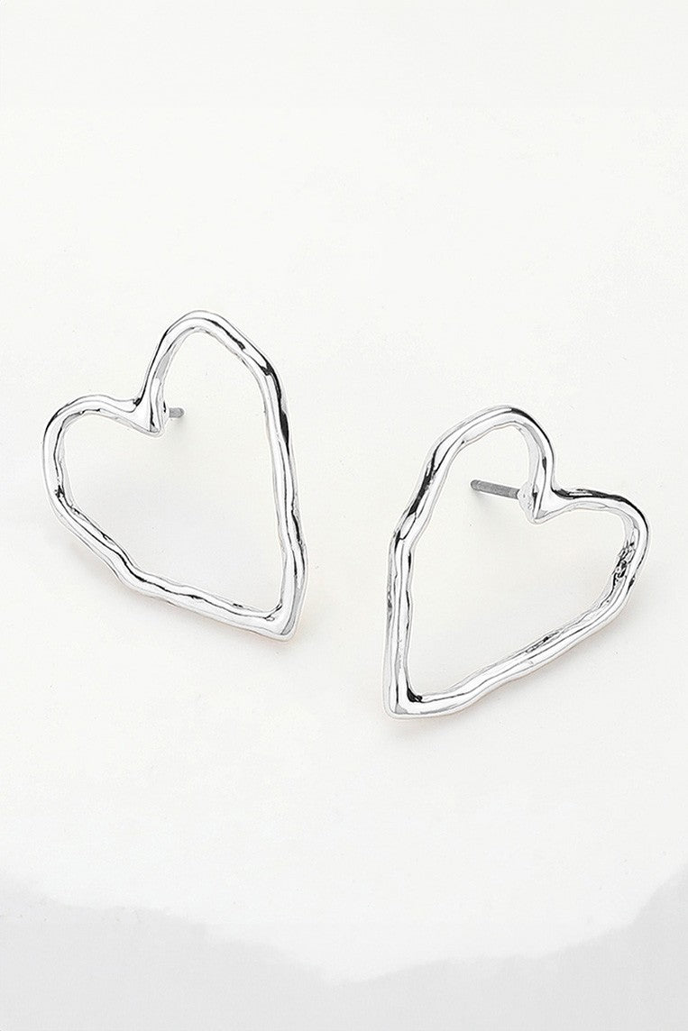 Hammered Metal Open Heart Stud Earrings