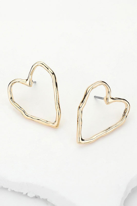 Hammered Metal Open Heart Stud Earrings