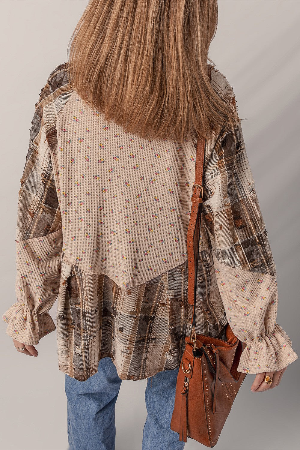 Boho Bloom & Plaid Ruffle Knit Top