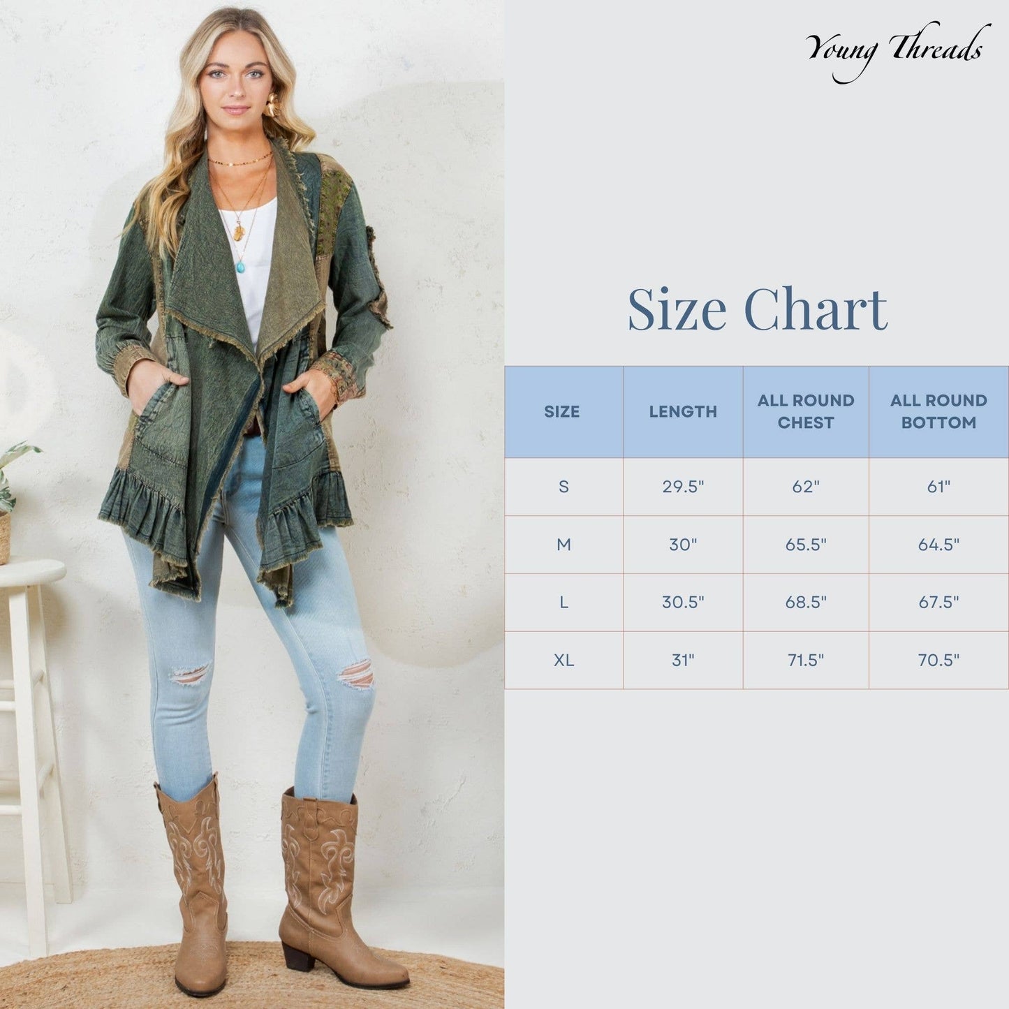 Western Boho Chic: Patched Denim Shrug