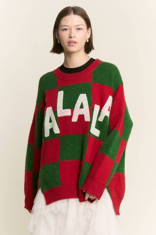Fa La La Fabulous Checkered Christmas Sweater