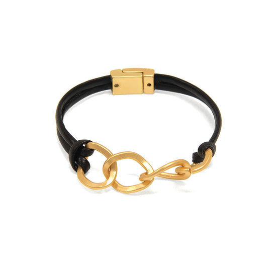 Leather Bracelet with Gold Links