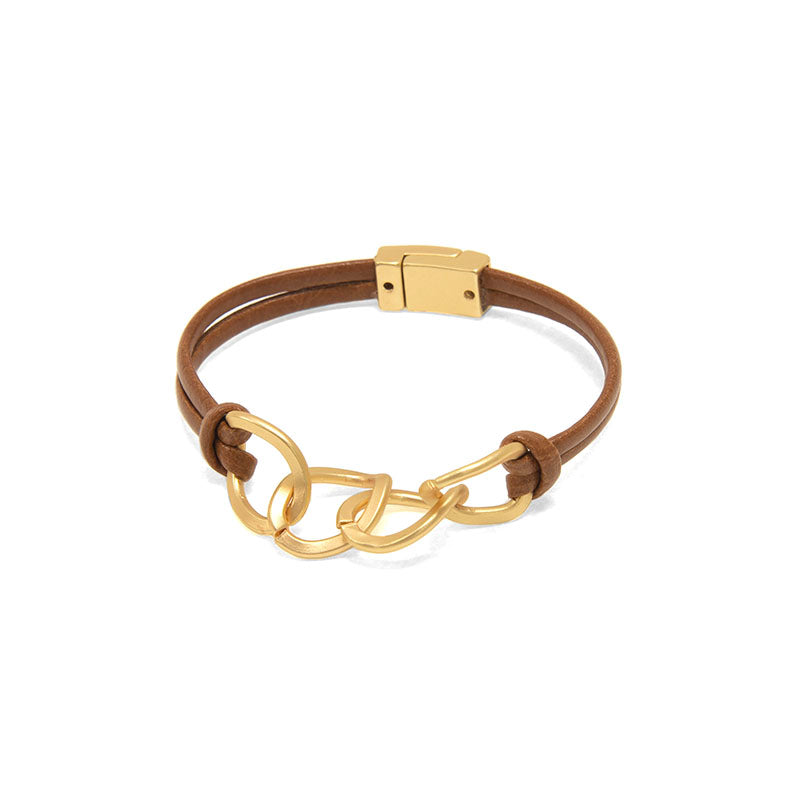 Leather Bracelet with Gold Links
