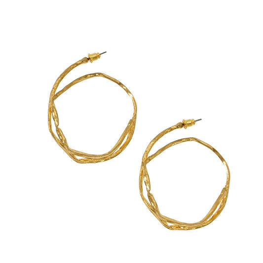 Hammered Double Hoop Post Earrings