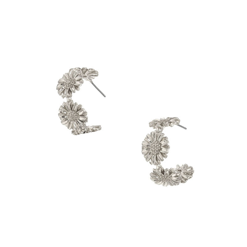 Daisy Crown Hoop Post Earrings