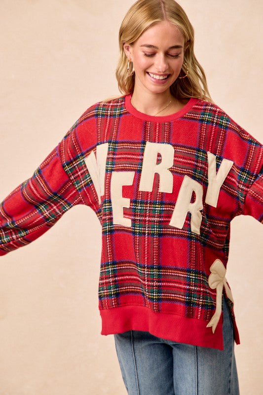 Merry & Bright Plaid Bow Sweatshirt