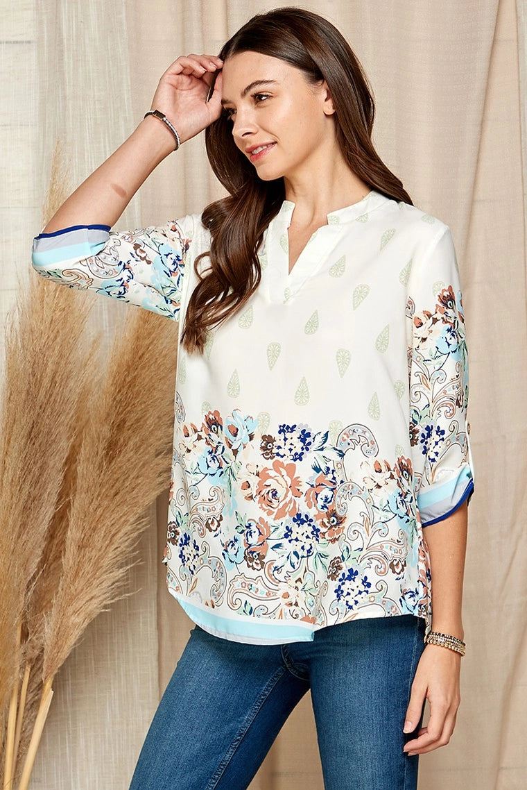 Chic Floral Tab Sleeve Top