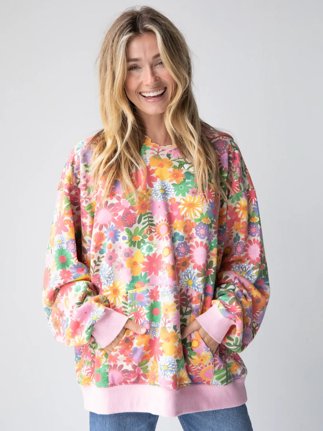 Natural Life Rainbow Floral Oversized Printed Sweatshirt