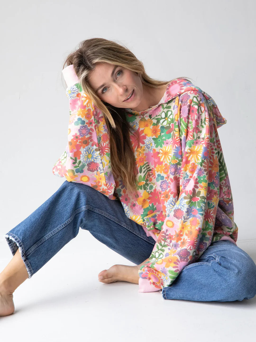 Natural Life Rainbow Floral Oversized Printed Sweatshirt