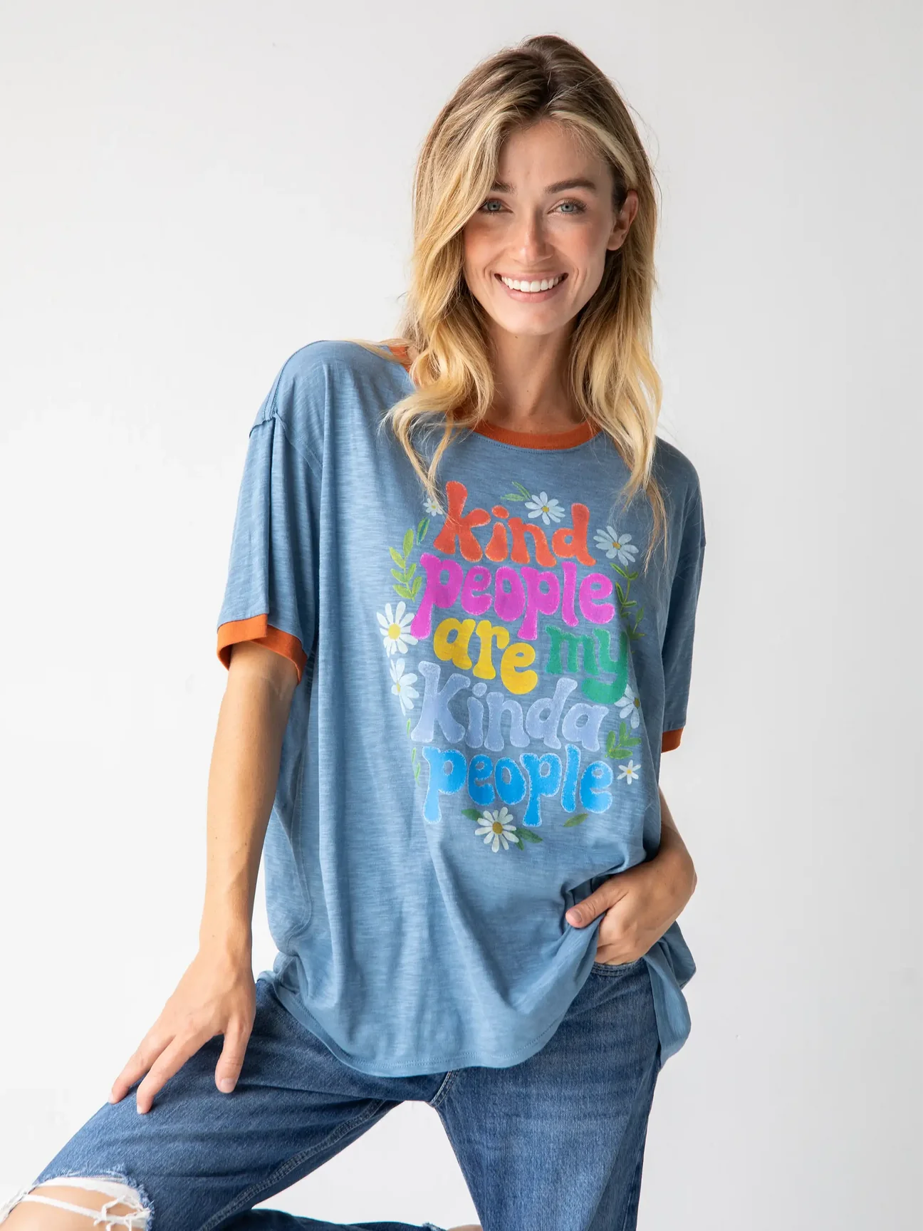 Kind People Ringer Oversized Tee Shirt