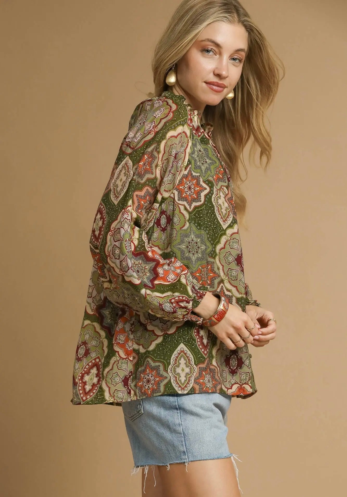 Boho Mosaic Button Down Blouse
