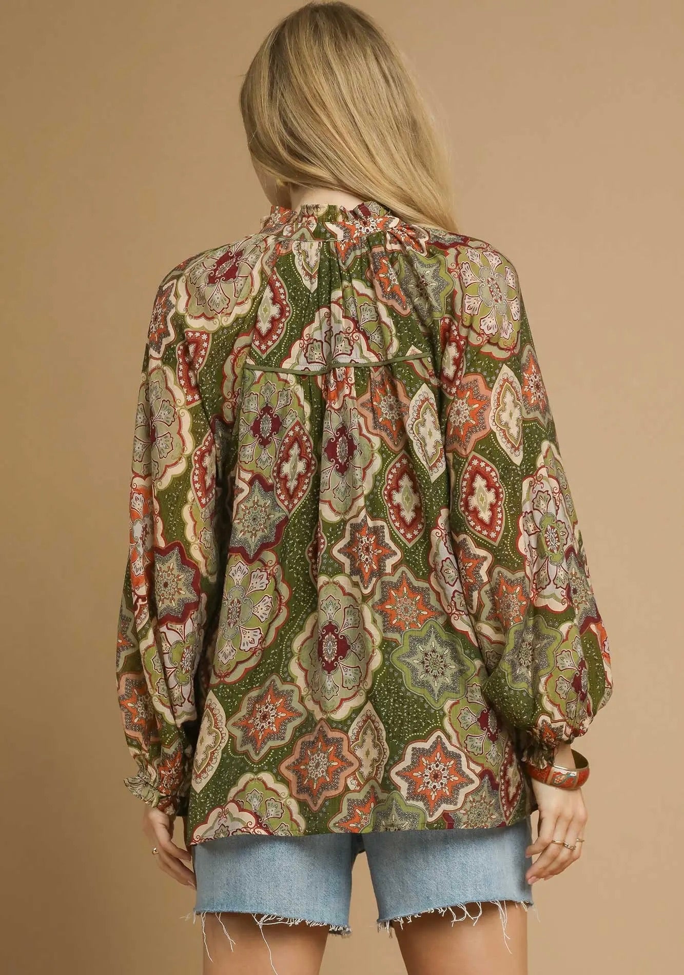 Boho Mosaic Button Down Blouse