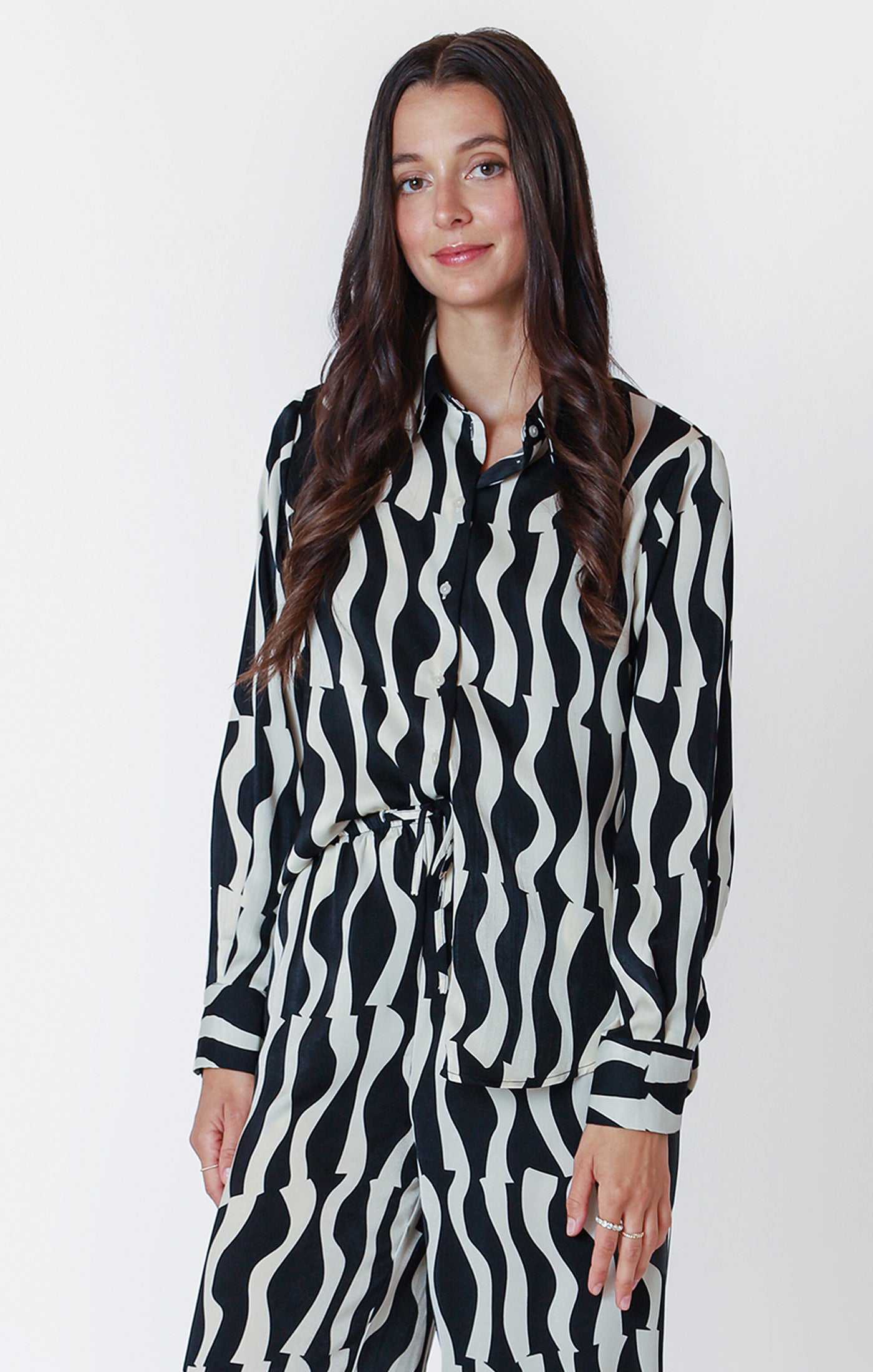 Black & White Wave Satin Blouse