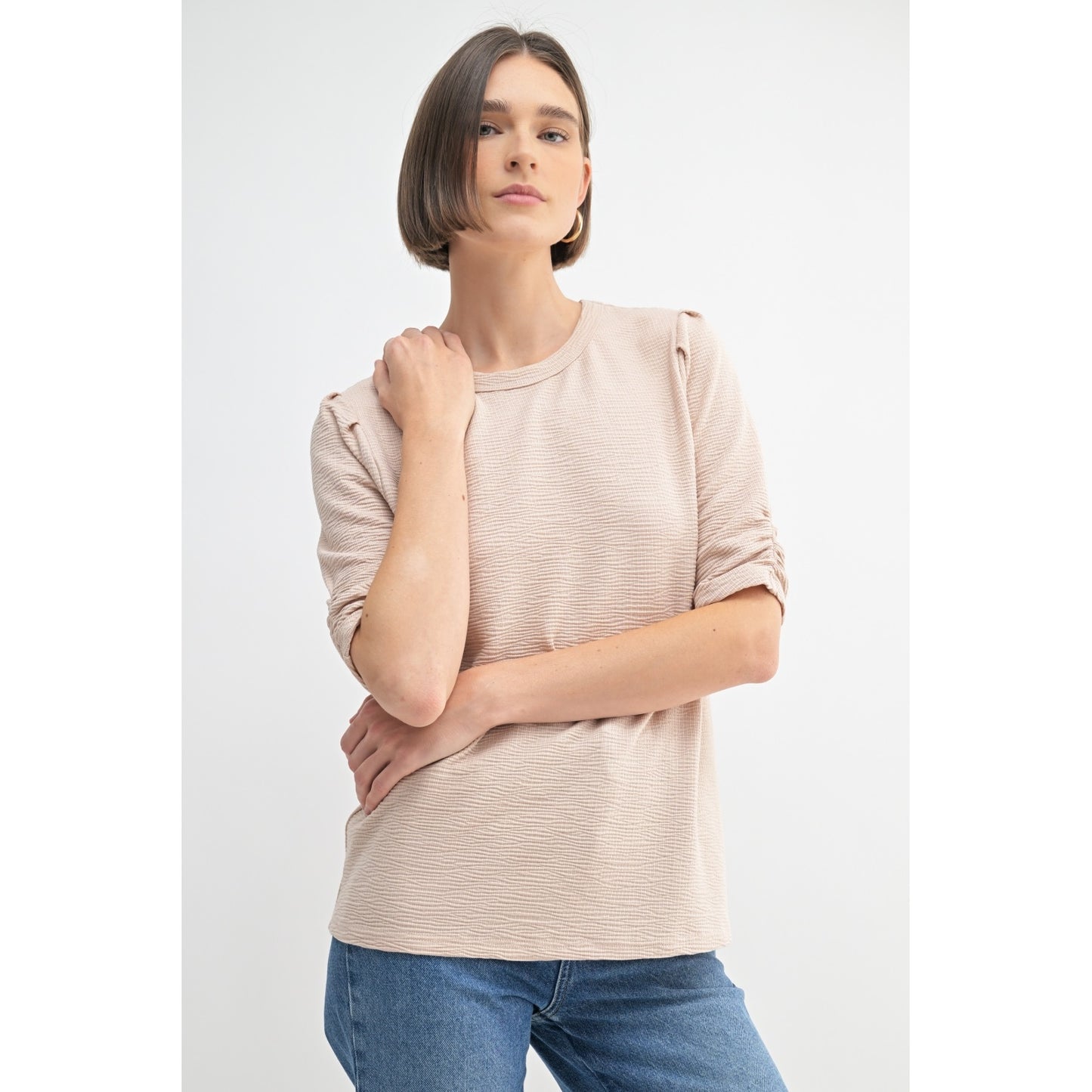 Sweetheart Texture Knit Puff Sleeve Top
