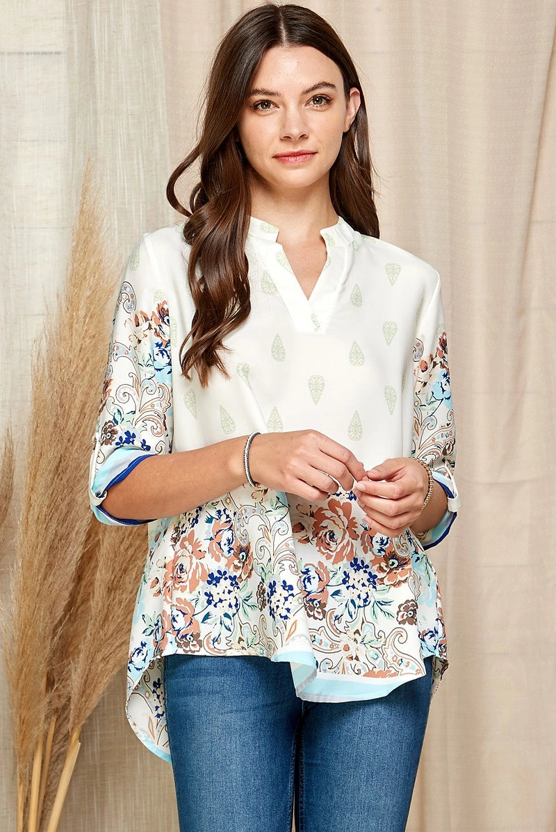 Chic Floral Tab Sleeve Top