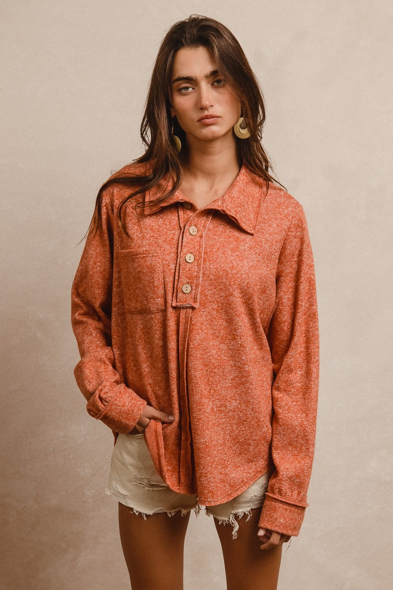 Cozy & Classic Brushed Hacci Button Top