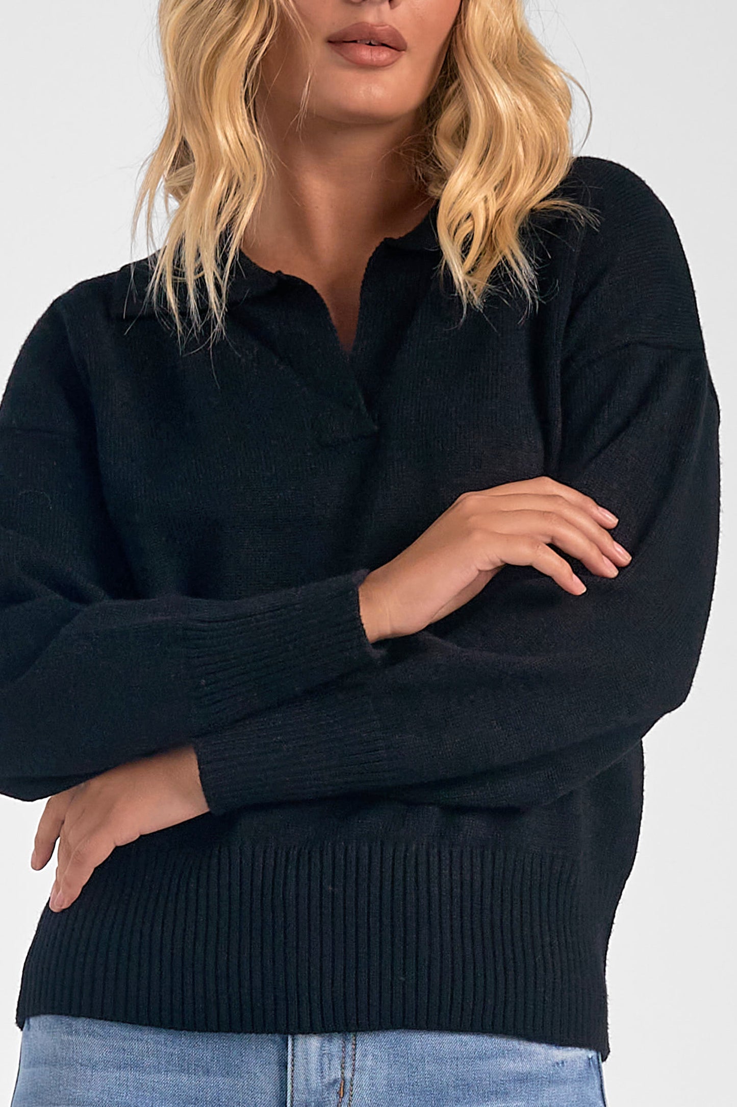 Black V-Neck Collared Sweater