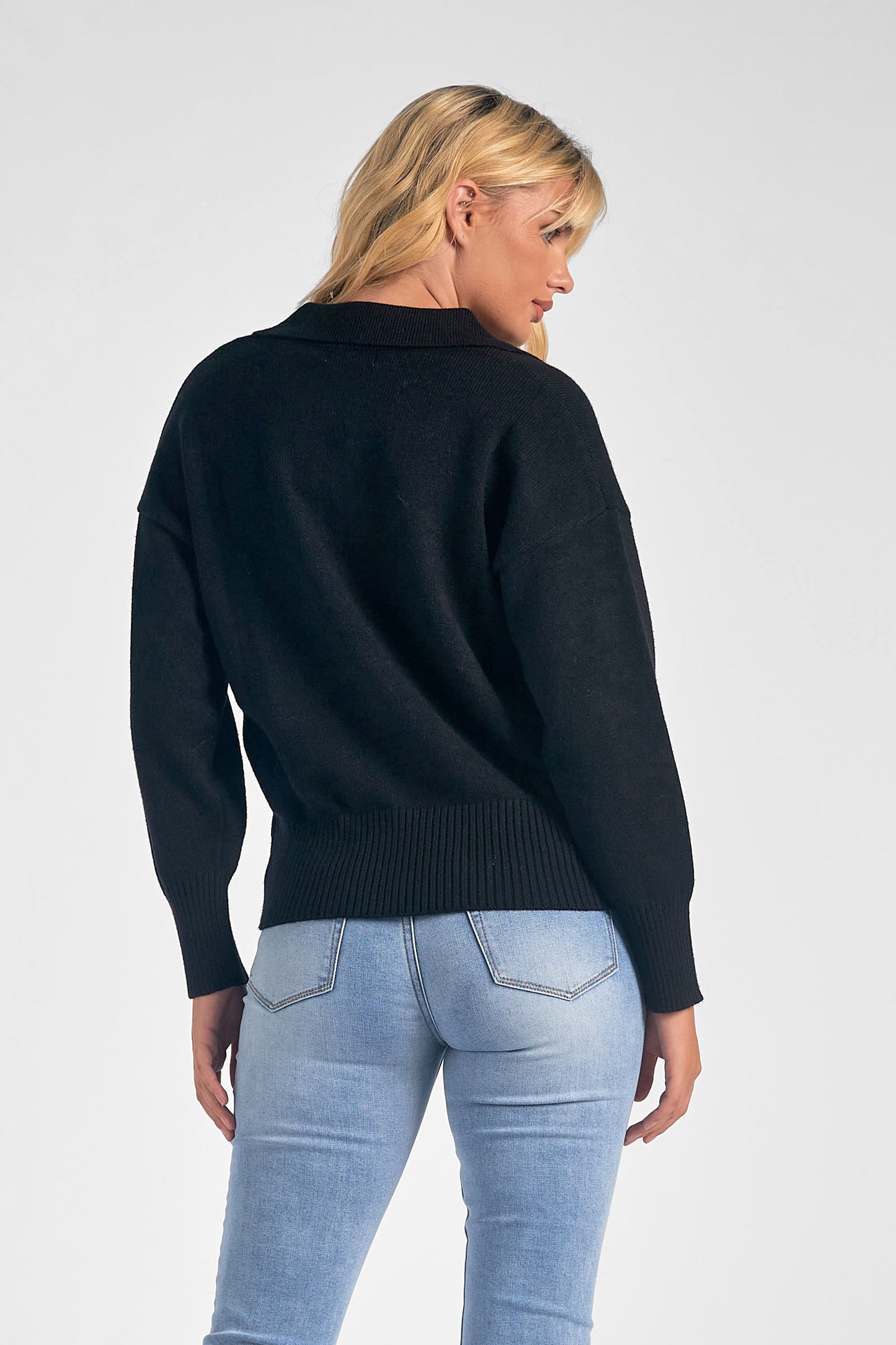Black V-Neck Collared Sweater