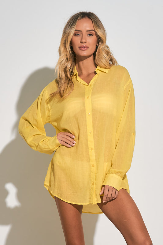 Lost In Paradise Lemon Button Up Top