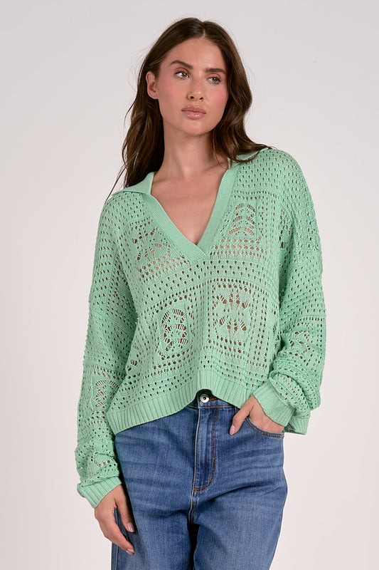 Open Knit V-Neck Sweater