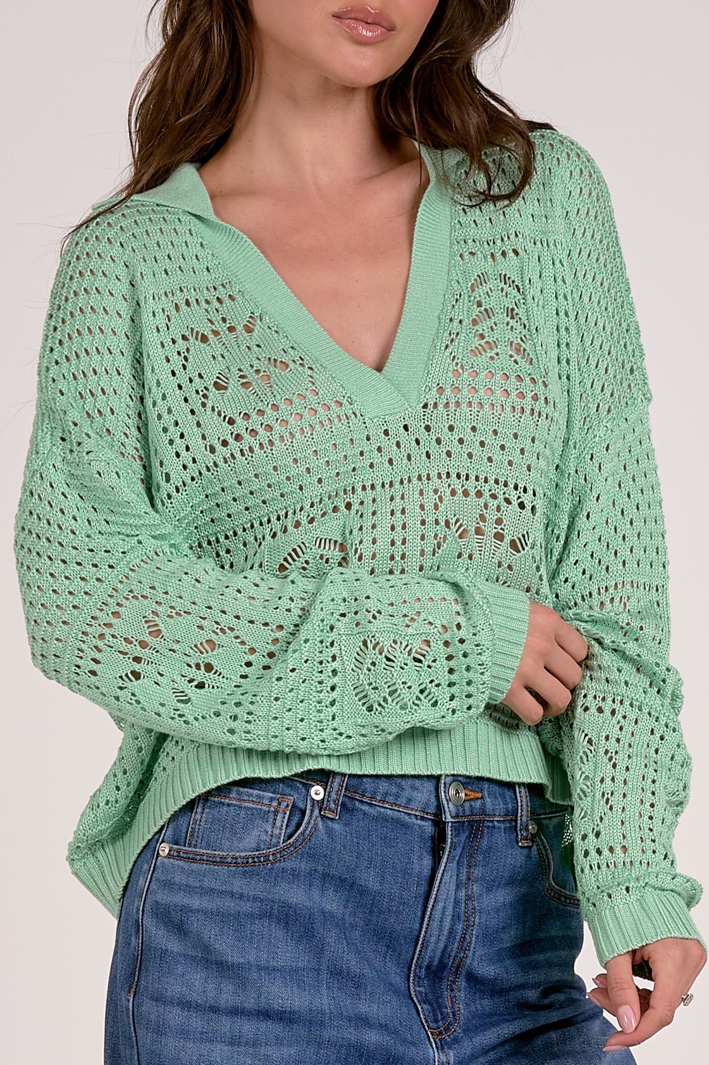 Open Knit V-Neck Sweater