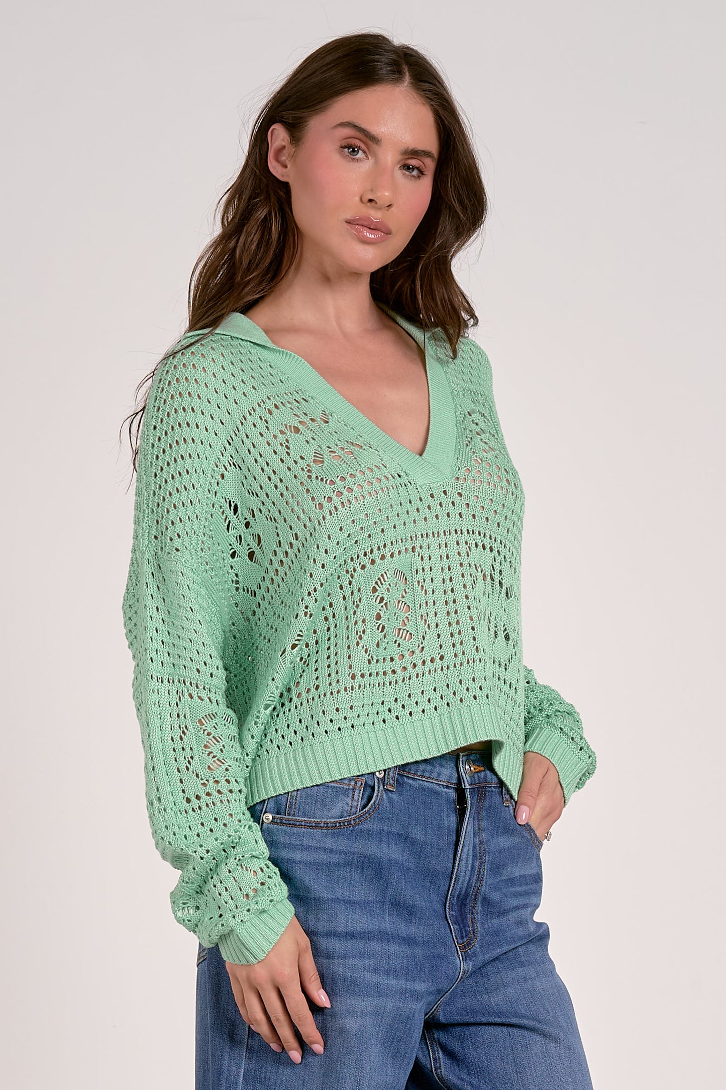 Open Knit V-Neck Sweater