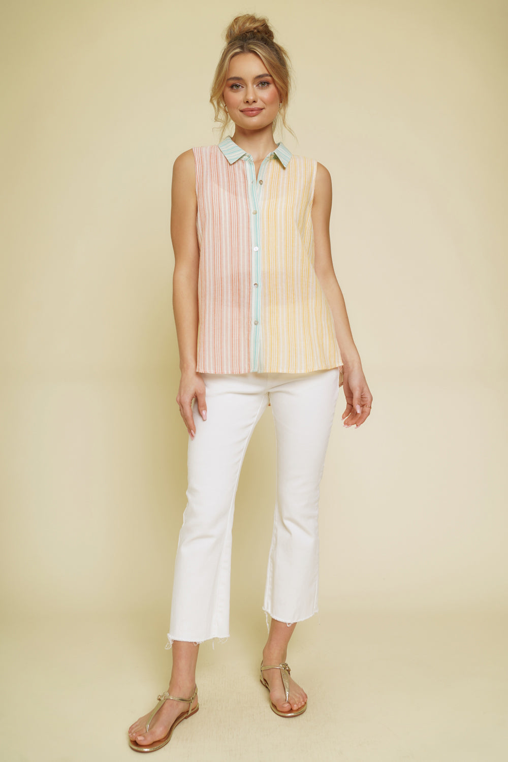 Color Block Striped Sleeveless Shirt