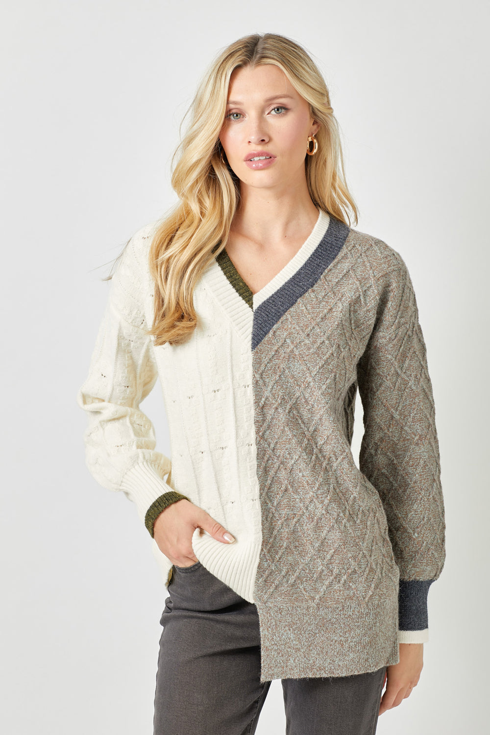 Uneven Hem Color Block Sweater