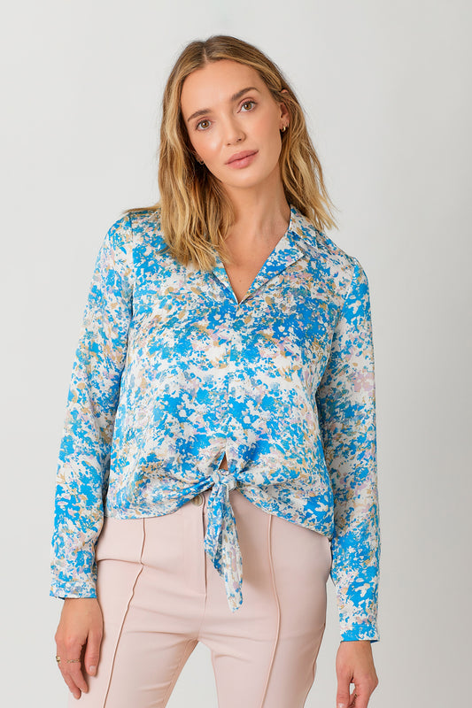 Tie Front Printed Blouse