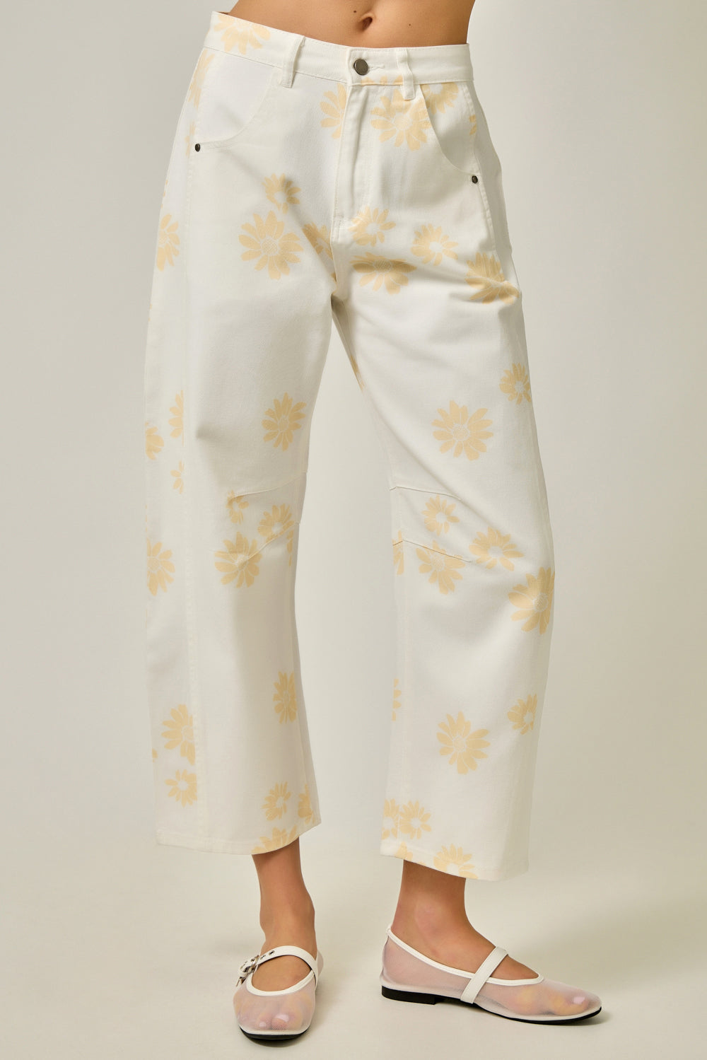 Petal Pop Printed Barrel Jeans