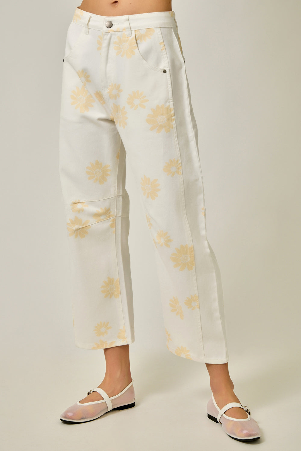 Petal Pop Printed Barrel Jeans