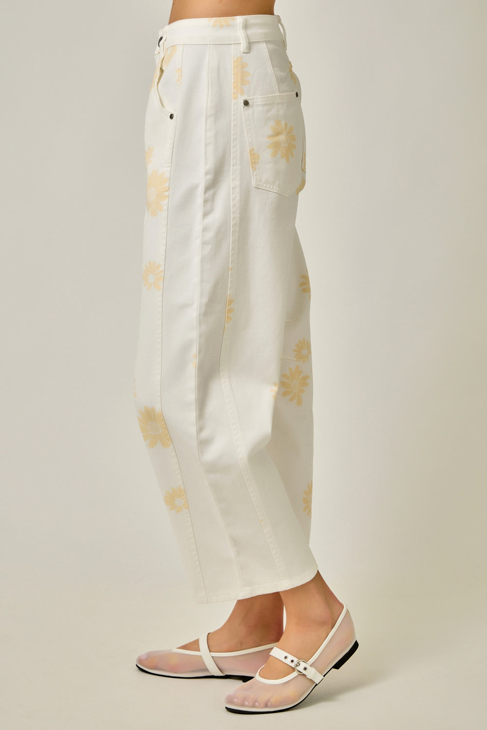 Petal Pop Printed Barrel Jeans