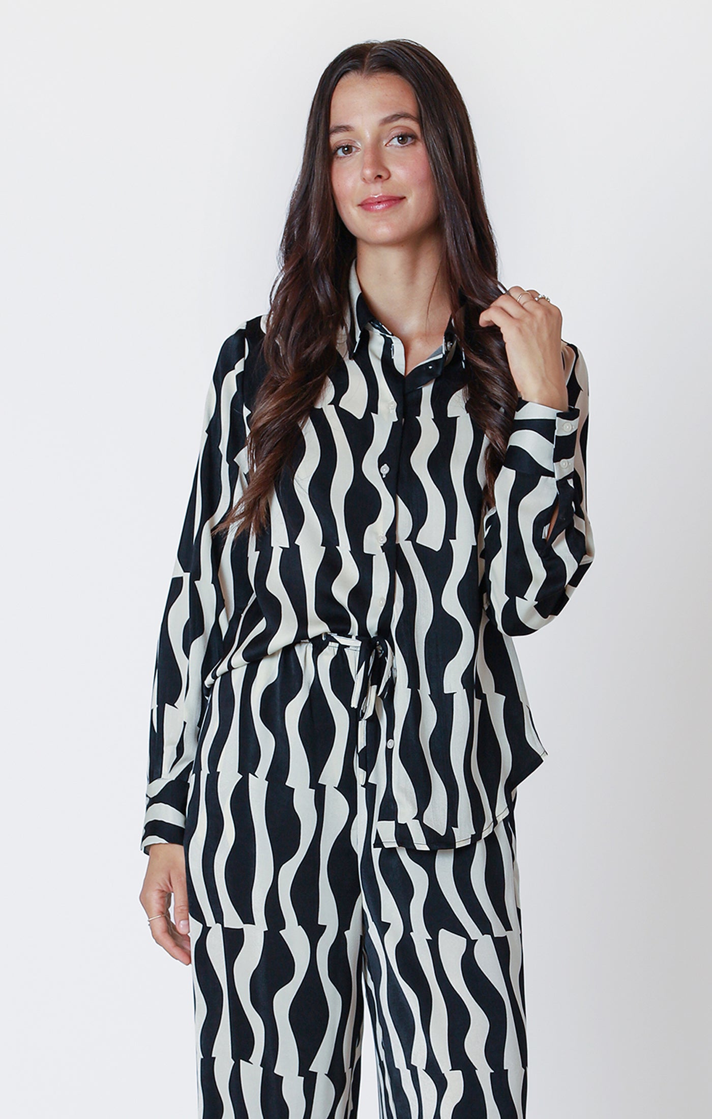 Black & White Wave Satin Blouse