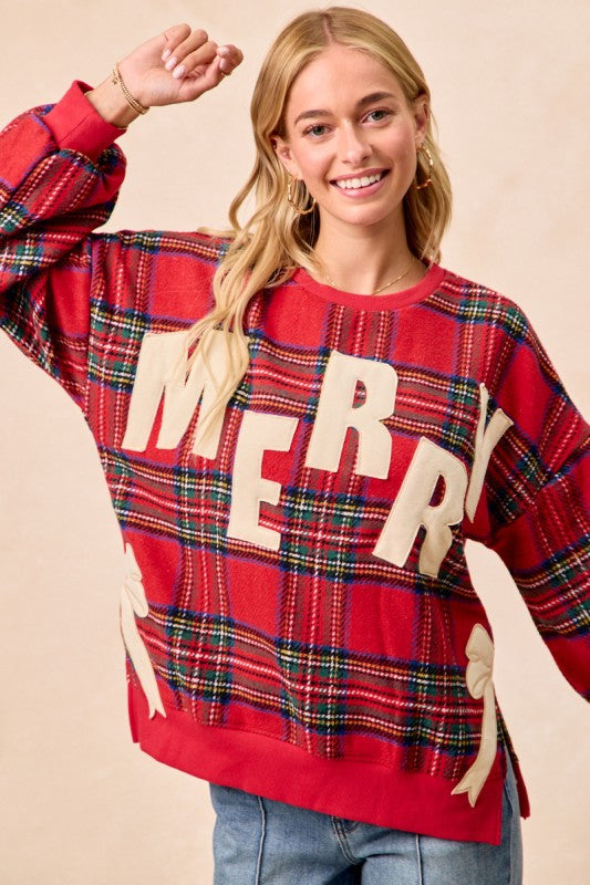 Merry & Bright Plaid Bow Sweatshirt