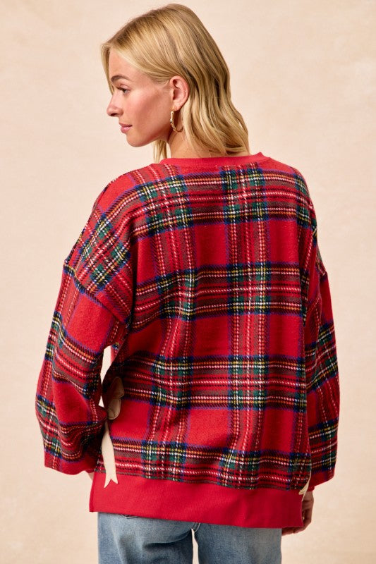 Merry & Bright Plaid Bow Sweatshirt